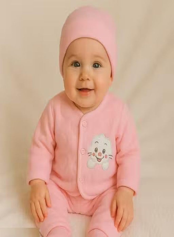 SHAPERX Winter Fleece 5 Piece Set for Newborn Baby - Ultra-Soft Clothing Bundle for Cold Weather (0-4 Months) (BABY PINK, 0-4 MONTHS) - Image 4