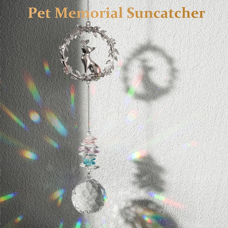 AMETHUARTZ Cat Memorial Crystal Suncatcher - Loss of Pet Sympathy Gifts for Cat Mom, Butterfly Cat Fairy Remembrance Garden Window Hanging Rainbow Ornaments, Passing Away Remembrance Memory Gift for Cat Lovers - Image 2