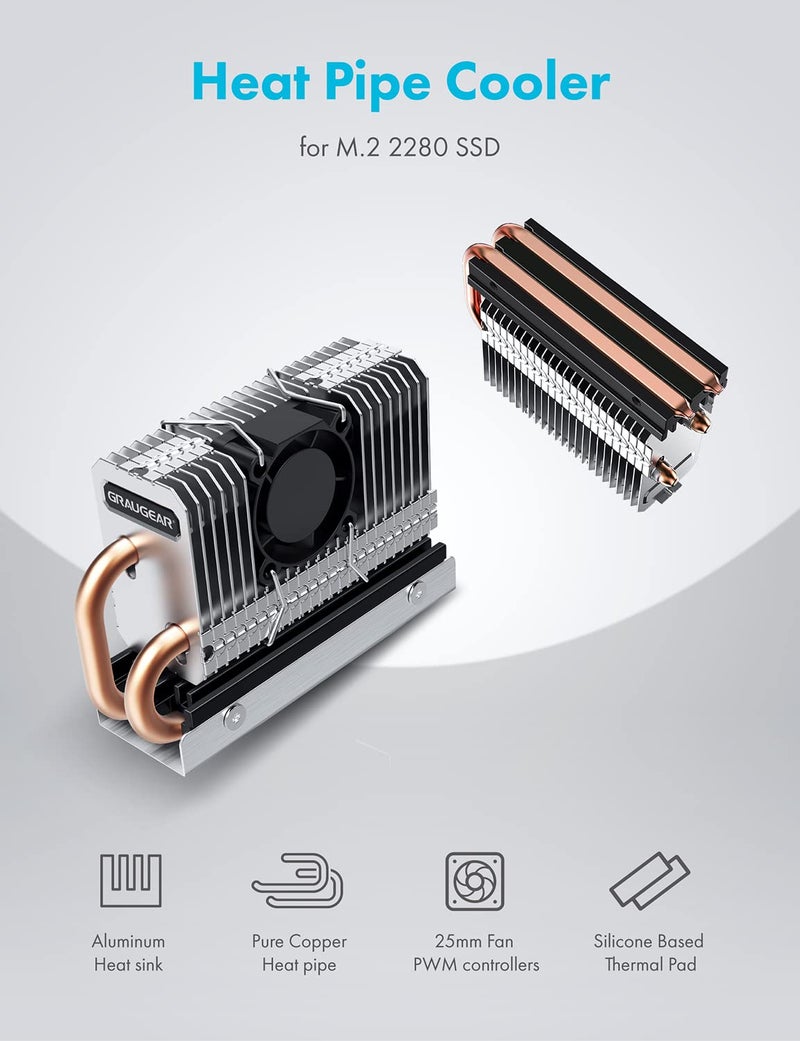 GRAUGEAR M.2 2280 SSD Heatsink Built-in PWM Cooling Fan[G-M2HP04-F] - Image 5