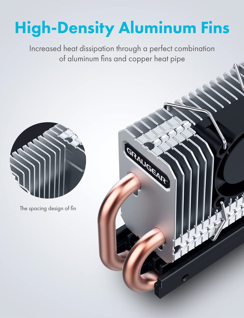 GRAUGEAR M.2 2280 SSD Heatsink Built-in PWM Cooling Fan[G-M2HP04-F] - Image 4