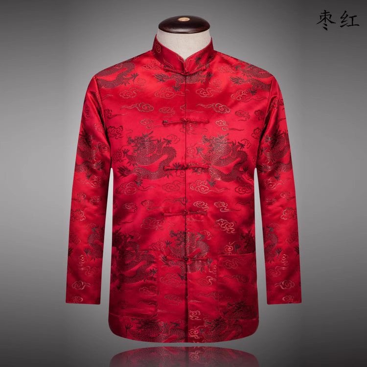 Festive Men'S And Women'S Tang Suit Chinese Style Coat Middle-Aged And Elderly Coat Dragon And Phoenix Couple'S Chinese Tang Suit Cotton-Padded Coat - Image 1
