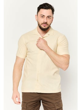 Algspar Men Regular Fit Textured Short Sleeves Casual Shirt, Beige  - Image 1