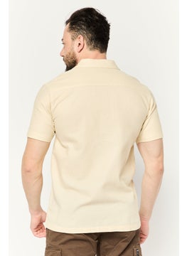 Algspar Men Regular Fit Textured Short Sleeves Casual Shirt, Beige  - Image 4