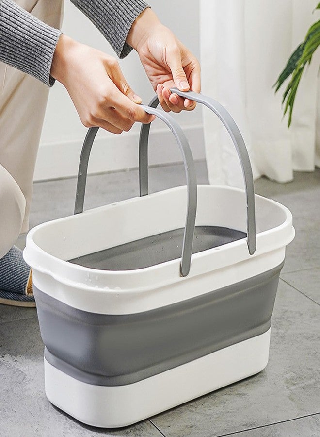DOTINGHUX Large Collapsible Plastic Bucket with Wheels, 17L (4.5 Gallons) Cleaning Mop Buckets for House Cleaning, Camping, Multi-Purpose Rectangular Handy Basket, Grey - Image 4
