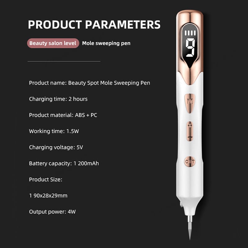 Skin Spot Remover Silver 9-Level Strength Adjustment Non-Invasive Treatment Electric Ion Pen - LCD Display Portable Skin Care Tool for Home Beauty Salon Plastic Hospital Use - Image 4