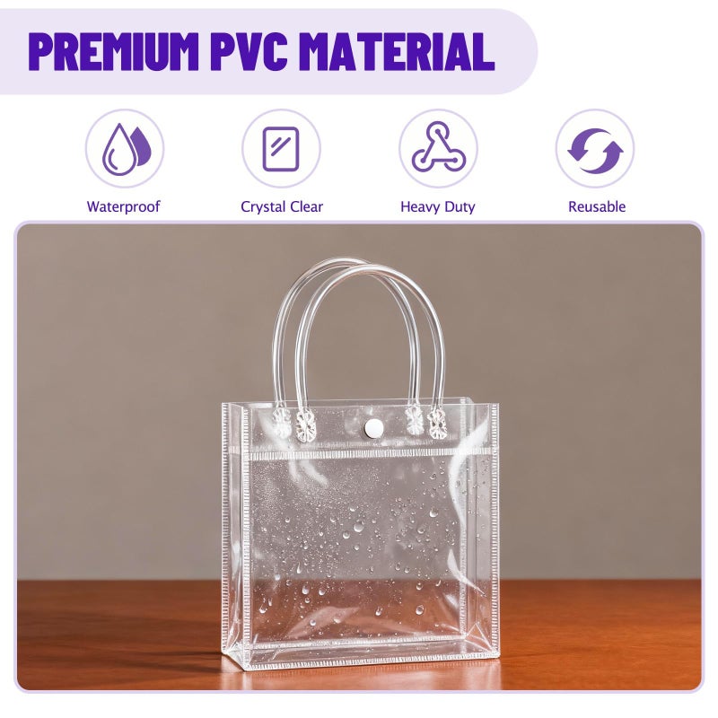 BadenBach 16 Pack Small Clear Gift Bags with Handles, 6.9" x 6.9" x 3.5" Small Reusable Plastic Party Favor Bags Bulk,Clear Goodie Bag for Wedding, Birthday, Mother's Day Boutique (17.5x17.5x9 cm) - Image 4