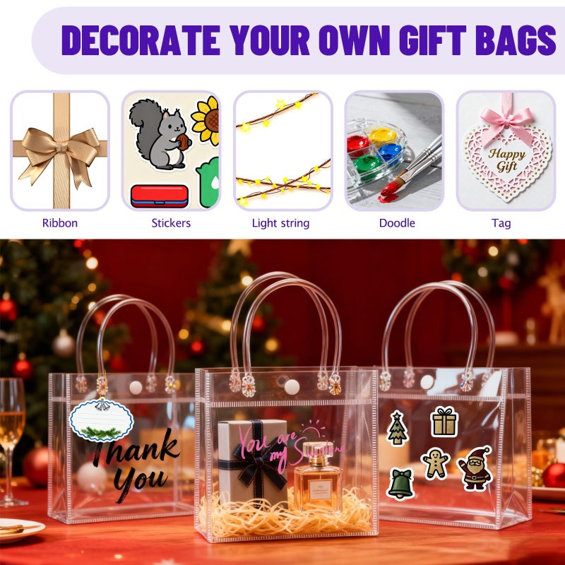 BadenBach 16 Pack Small Clear Gift Bags with Handles, 6.9" x 6.9" x 3.5" Small Reusable Plastic Party Favor Bags Bulk,Clear Goodie Bag for Wedding, Birthday, Mother's Day Boutique (17.5x17.5x9 cm) - Image 5