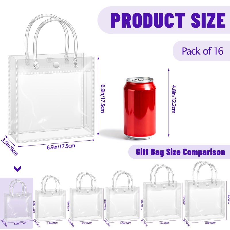 BadenBach 16 Pack Small Clear Gift Bags with Handles, 6.9" x 6.9" x 3.5" Small Reusable Plastic Party Favor Bags Bulk,Clear Goodie Bag for Wedding, Birthday, Mother's Day Boutique (17.5x17.5x9 cm) - Image 2