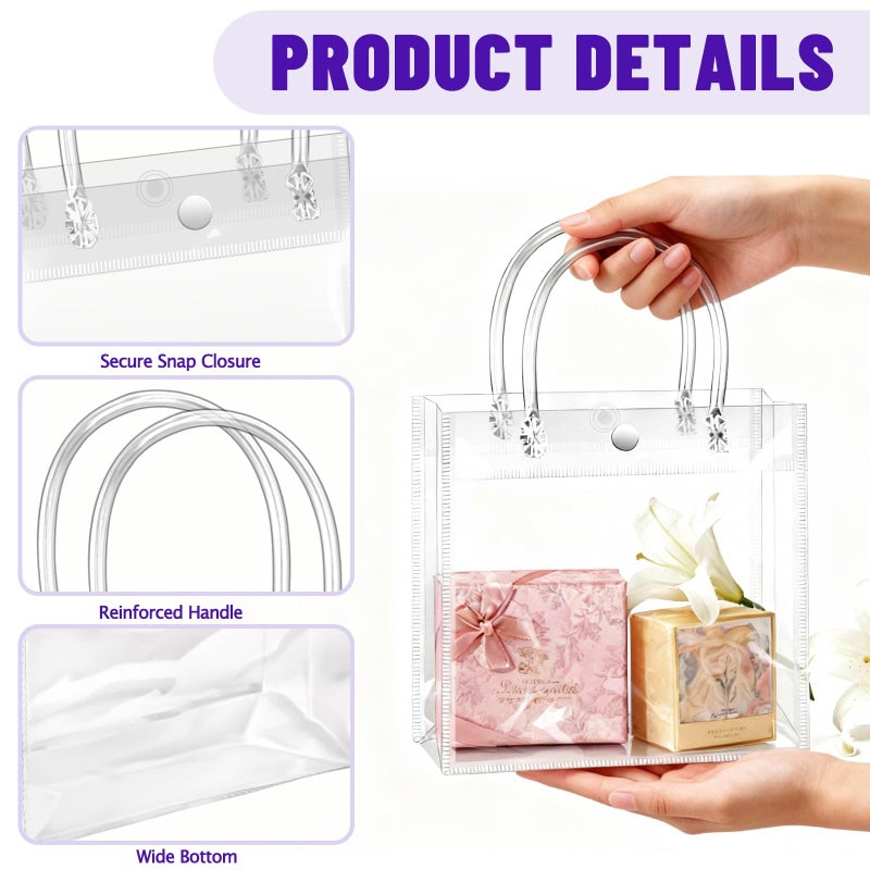BadenBach 16 Pack Small Clear Gift Bags with Handles, 6.9" x 6.9" x 3.5" Small Reusable Plastic Party Favor Bags Bulk,Clear Goodie Bag for Wedding, Birthday, Mother's Day Boutique (17.5x17.5x9 cm) - Image 3