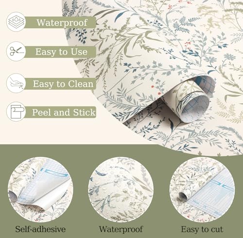 Erfoni 16.9''x118'' Leaf Peel and Stick Wallpaper Green and Beige Removable Wallpaper Green Leaf Self Adhesive Stick on Wall Paper DIY Boho Contact Paper for Cabinets Accent Wall Waterproof Vinyl Roll - Image 4