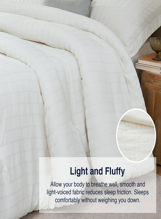 Quataly Beige Oversized Queen Comforter Set - 3 Pieces Seersucker Lightweight Bedding Comforter Sets (1 Soft Fluffy Comforter & 2 Pillowcases) - All Seasons Cozy Farmhouse Bed Sets for Women Men - Image 5