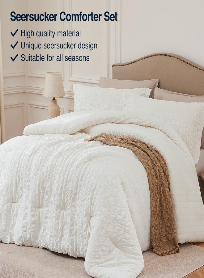 Quataly Beige Oversized Queen Comforter Set - 3 Pieces Seersucker Lightweight Bedding Comforter Sets (1 Soft Fluffy Comforter & 2 Pillowcases) - All Seasons Cozy Farmhouse Bed Sets for Women Men - Image 2