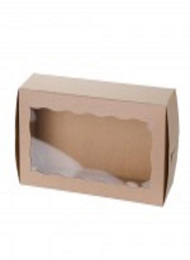 BIG BOX 20 Piece 2 Brownie Holder Size 6x3x2.5 Brown Kraft Cardboard Bakery Cookie Boxes Auto-Popup with Window for Christmas Cupcakes, Cookies, Brownies, Donuts, Truffles Gift-Giving.