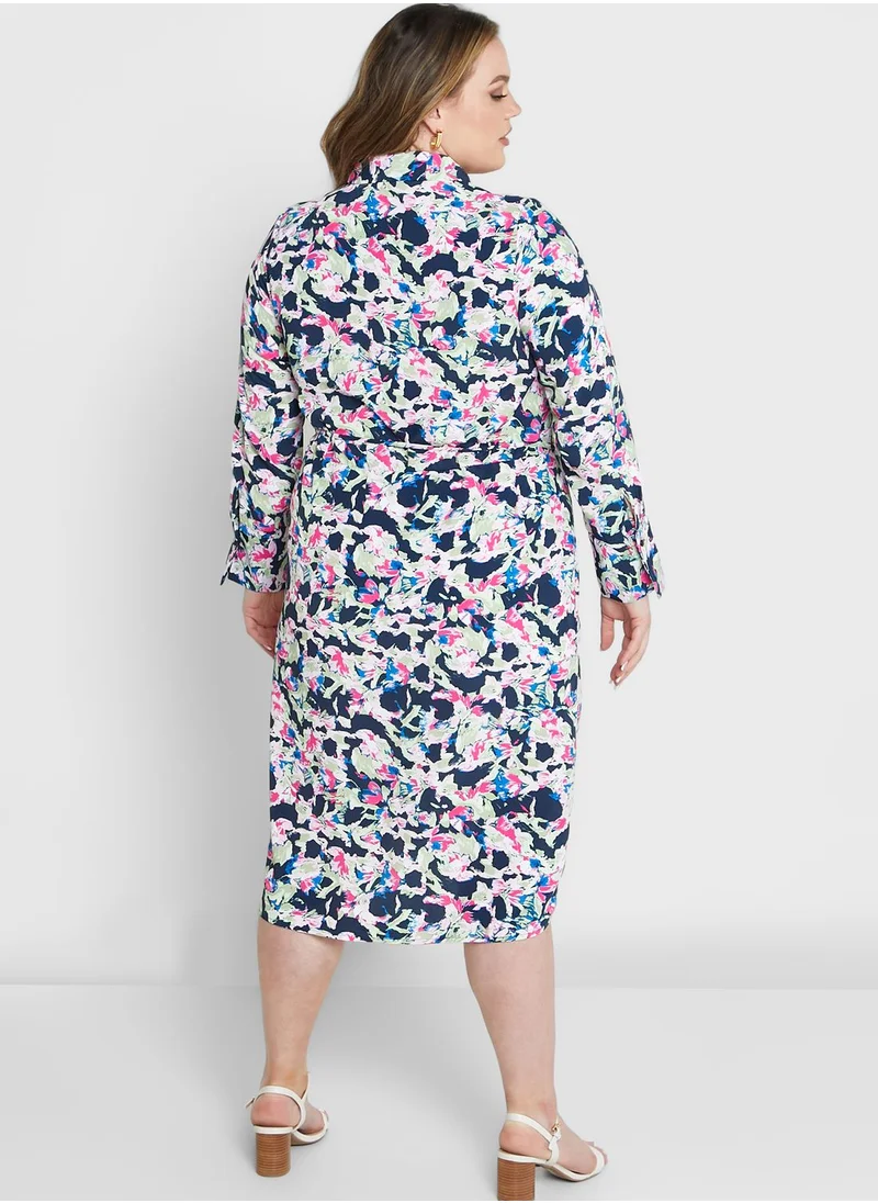 Vero Moda Curve Tie Detail Printed Shirt Dress