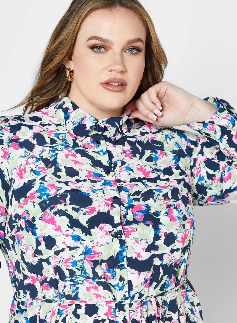Vero Moda Curve Tie Detail Printed Shirt Dress