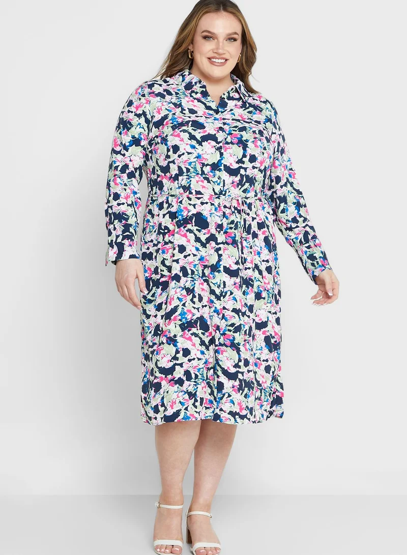 Vero Moda Curve Tie Detail Printed Shirt Dress