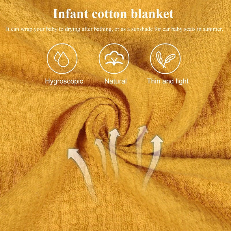 Mustard Yellow Cotton Receiving Blanket 100x120cm Soft Breathable Crib Wrap for Newborns - Image 5