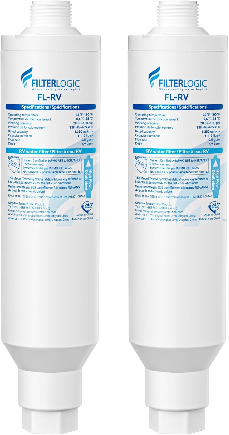 Filterlogic RV & Marine Inline Water Filter for Boats, RVs, NSF Certified, Campers, Gardening, Planting, Trailer or Motor Home KDF Filter, Pack of 2 Labor saving - Image 1