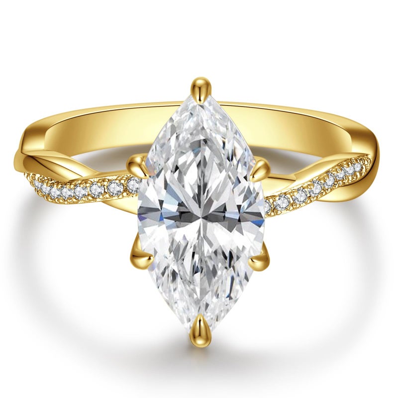 AVECON 3.5CT Marquise Cut Engagement Ring for Women, Infinity Twisted Promise Wedding Cubic Zirconia Band, 14K Gold Plated Simulated Diamond Anniversary Rings Size 7 - Image 1