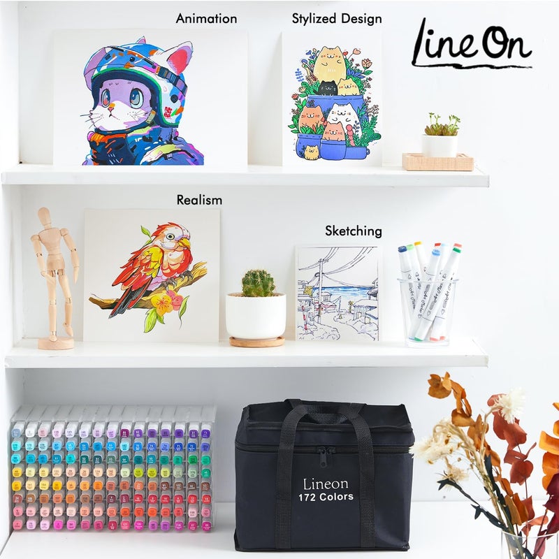Lineon 172 Colors Alcohol Based Dual Tip Art Markers, 171+1 Blender Permanent Marker Pens Plus 1 Marker Pad 1 Case Perfect for Kids Adult Artist Coloring Books Drawing Sketching and Card Making - Image 5
