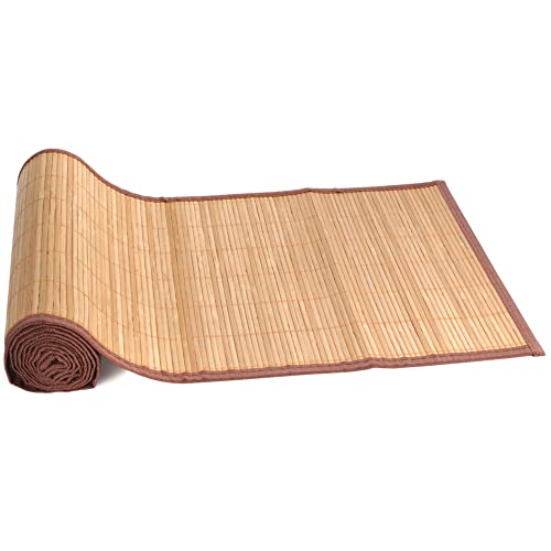 BambooMN Natural Slat Bamboo Table Runner with Fabric Border, Home Decor - Brown with Brown Border - 1 Piece - Image 1