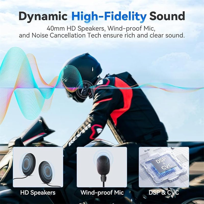 L1 Motorcycle Bluetooth Headset, Azonee Wireless V5.3 HD Audio Speakers, IP67 Waterproof, Hands-Free Call/Music/GPS, Noise Cancellation, Fast Charging, Single Use (No Intercom) - Image 5