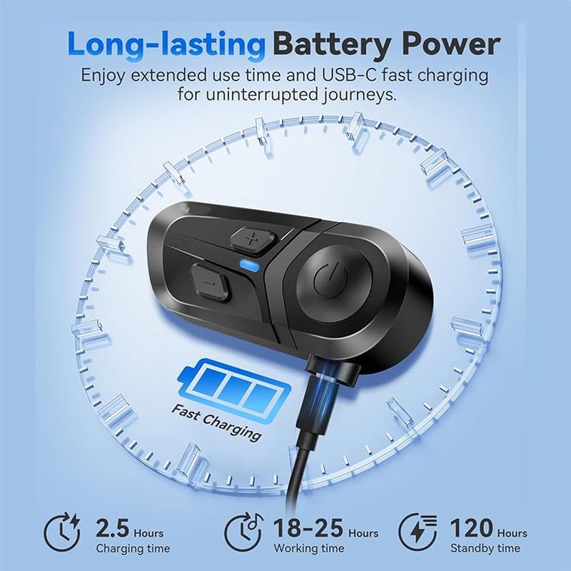 L1 Motorcycle Bluetooth Headset, Azonee Wireless V5.3 HD Audio Speakers, IP67 Waterproof, Hands-Free Call/Music/GPS, Noise Cancellation, Fast Charging, Single Use (No Intercom) - Image 2