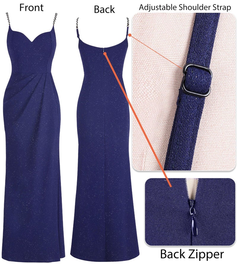 VFSHOW Womens Sexy Formal Prom Ruched Hight Slit Spaghetti Strap Maxi Dress Sweetheart Cocktail Wedding Guest Glitter Fitted Bodycon Evening Long Gown (Navy Blue, Large) 11181 BLU L - Image 5