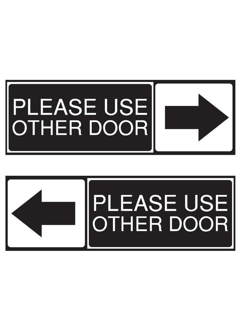 Rubik Signs 2 Pack Please Use Other Door with Directional Arrow Self Adhesive Vinyl Stickers (Size, 8.5x2.75inch) Black/White  - Image 1