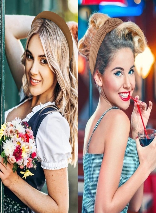 VELSCRUN 7 Pcs Different Headbands for Women Fashion Brown Knotted Solid Head Bands Pearl Headband Non Slip Hair Band for Womens Thin Thick Short Hair Face Wash Hair Accessories Gifts for Women Gilrs - Image 2