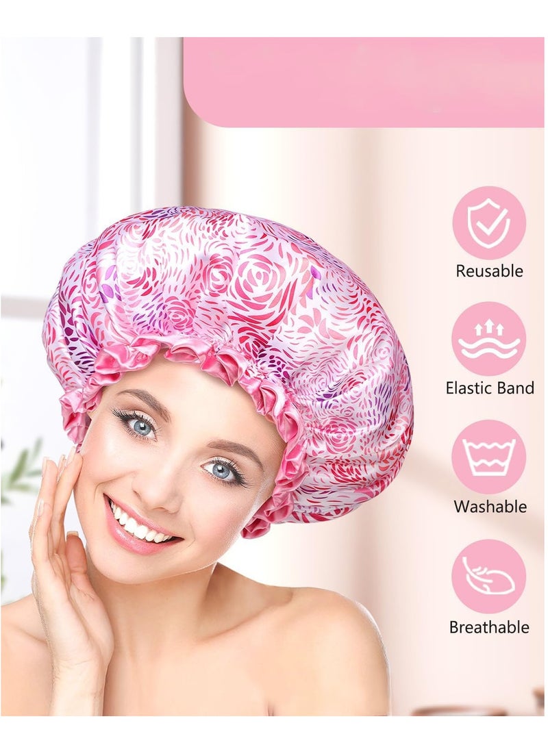 SOLARAE Large Shower Cap for Women Long Hair, 1 Pack,Romantic Petal Design, Double Layer Waterproof, Reusable, Washable, High-quality, Floral Print - Image 4