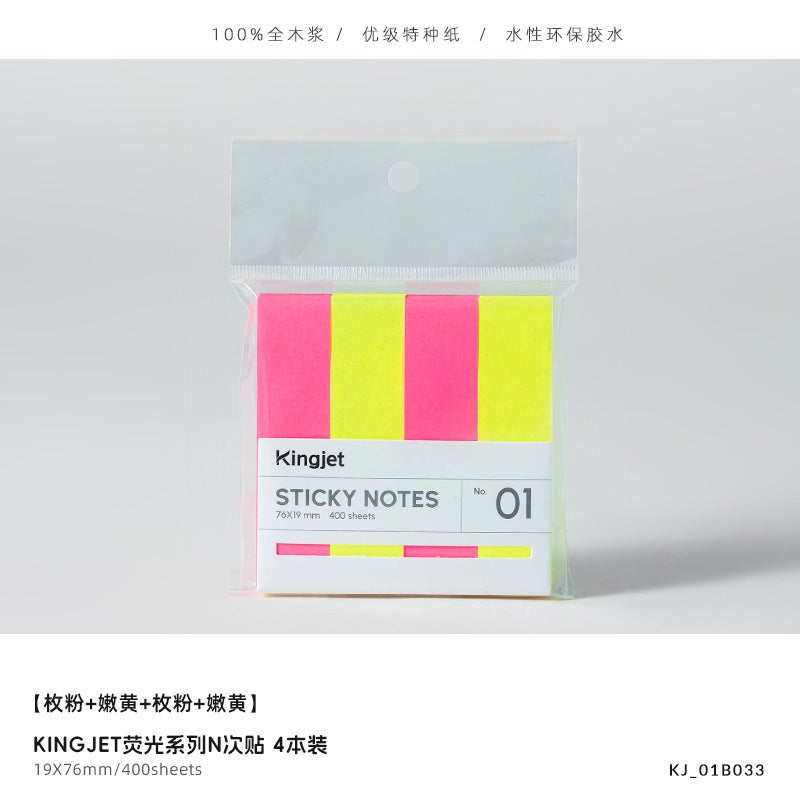 Kingjet Original Colorful Fluorescent Sticky Notes Reading Notes Small Strips Index Label Stickers Office Use Reusable Sticky Notes - Image 1
