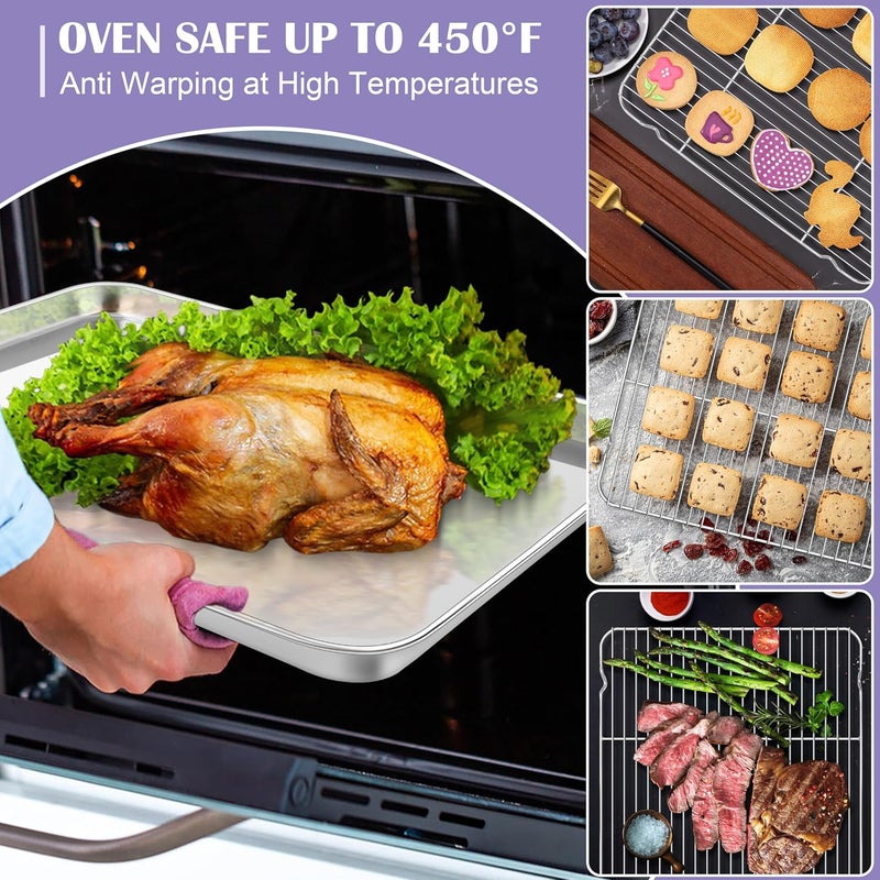 E-far Large Baking Sheet with Wire Rack (2 Pans + 2 Racks), 20 x 14 Inch Stainless Steel Cookie Pans Tray & Cooling Rack for Baking, Non Toxic & Heavy Duty & Rust Free, Oven & Dishwasher Safe Wear resistant - Image 5