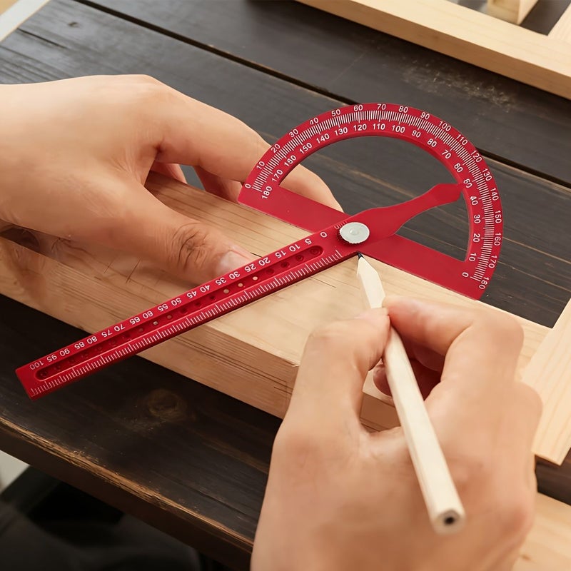 Red 180 Degree Adjustable Multifunction Measuring Ruler for Woodworking - Image 1