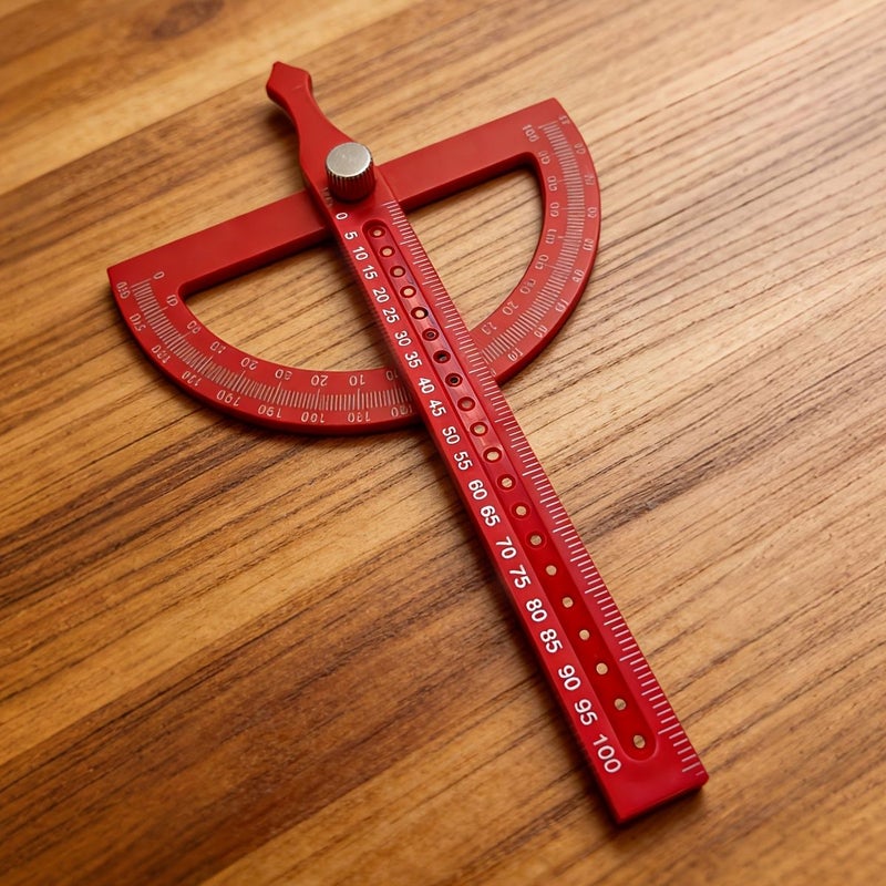 Red 180 Degree Adjustable Multifunction Measuring Ruler for Woodworking - Image 2