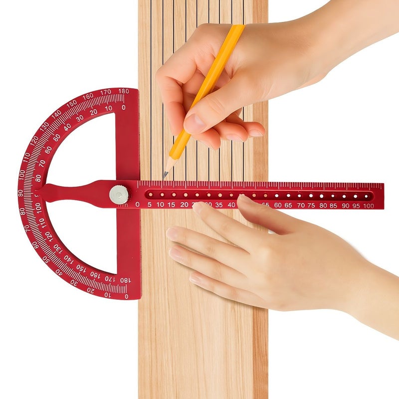Red 180 Degree Adjustable Multifunction Measuring Ruler for Woodworking - Image 3