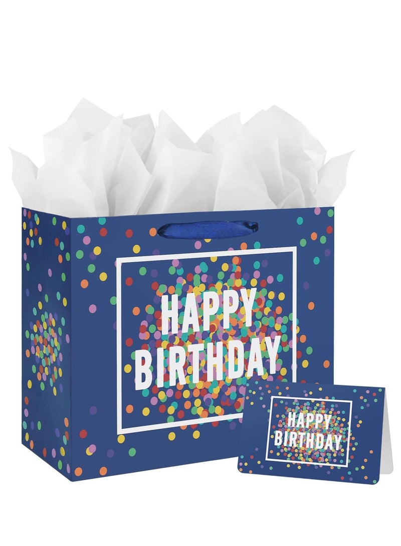 حقيبة هدايا كبيرة بمقاس 13" لعيد الميلاد مع ورق مناديل وبطاقة للفتيات والأطفال والنساء في عيد الميلاد