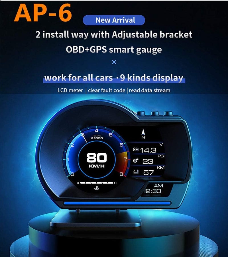 هود  نظام العرض الرأسي المزدوج HUD مع عداد سرعة رقمي OBD2 GPS - Image 4