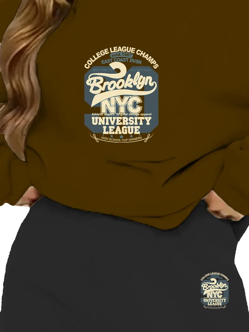 DogFish Tracksuit Oversize Brooklyn Nyc Printed Tracksuit,lover,couple Combination Brown