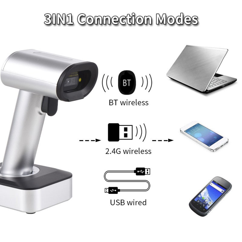 Wireless Barcode Scanner 3-In-1 BT&2.4G&USB Connections - 1800mAh Battery With 30 Days Standby QR Code Scanner For Retail, Warehouse And Inventory Management - Image 4