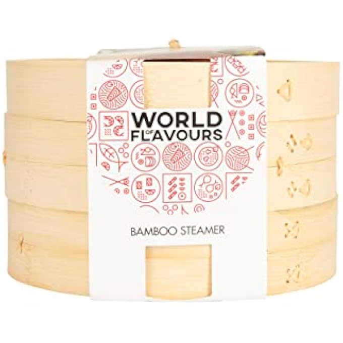 KitchenCraft World Of Flavours Two Tier Bamboo Steamer Natural25 CmWforbamboo - Image 2