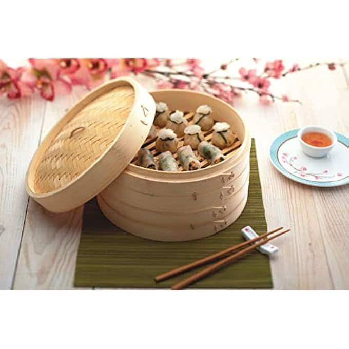 KitchenCraft World Of Flavours Two Tier Bamboo Steamer Natural25 CmWforbamboo - Image 3