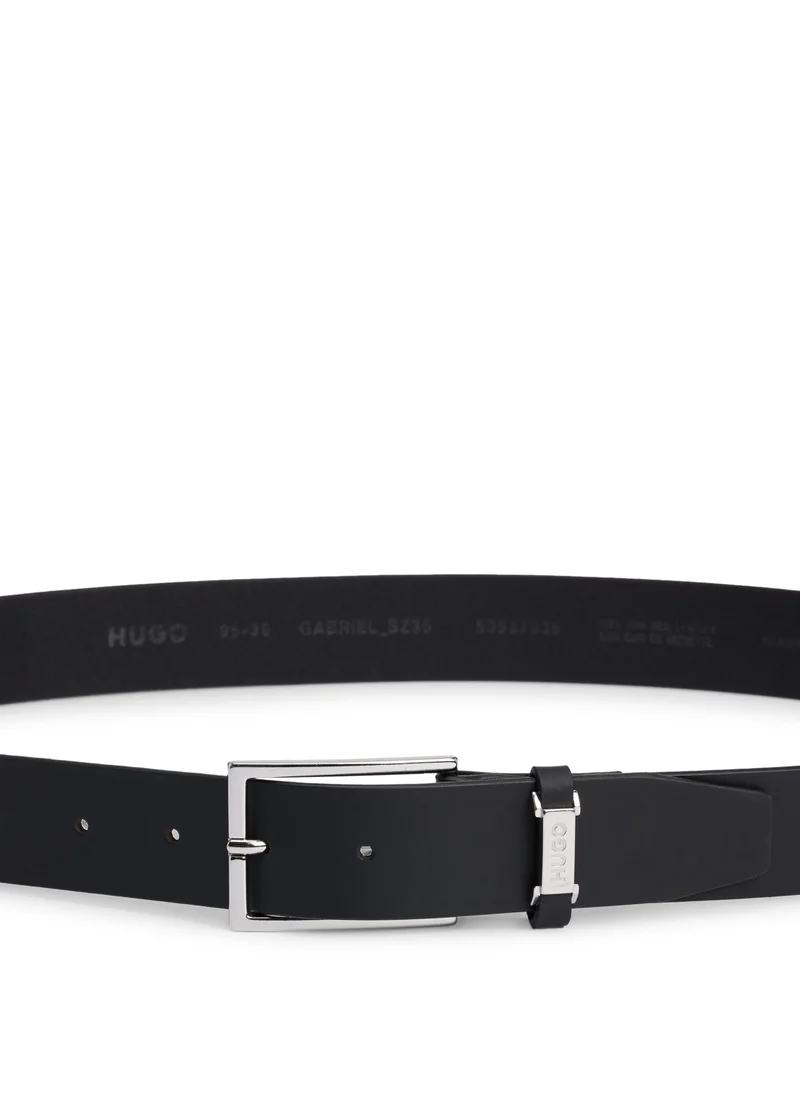 HUGO Buffalo-leather belt with logo keeper and polished hardware