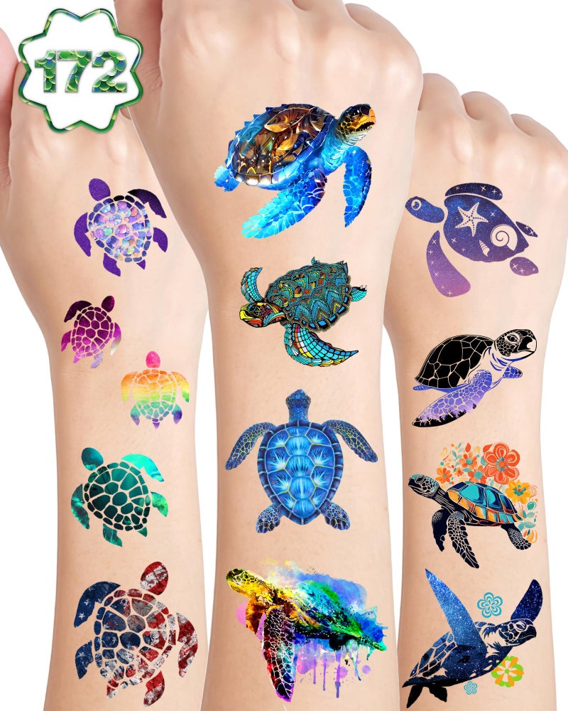 ANTING Turtle Temporary Tattoos,20 Sheets 172 Pieces Turtle Themed Tattoos Stickers Party Decoration Supplies favors Body Art for Kids Adults - Image 1