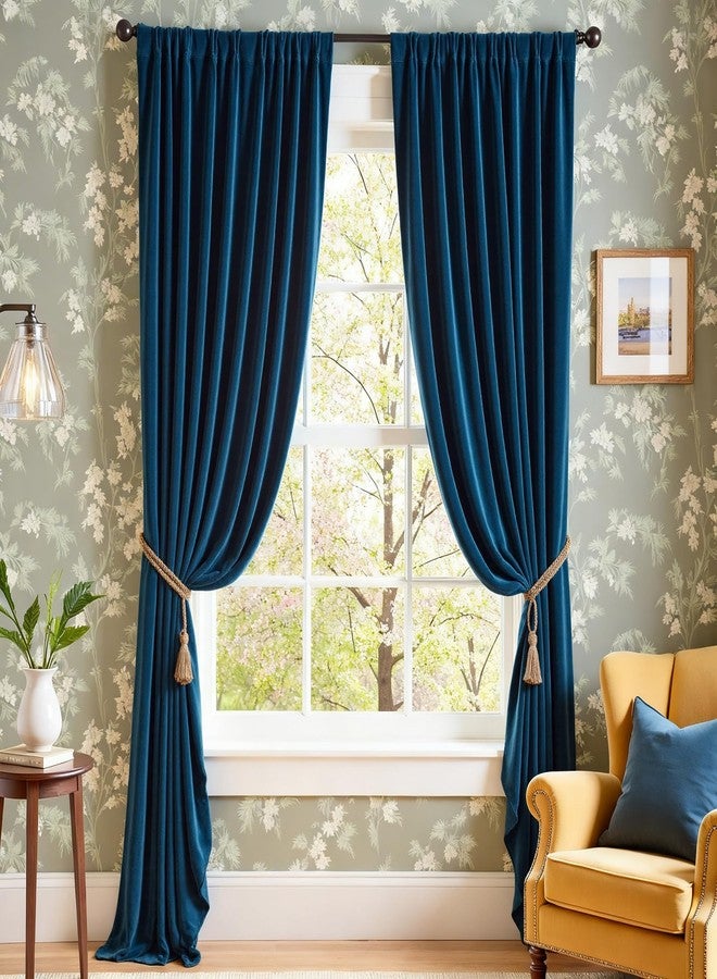 Lazzzy Dark Blue Velvet Curtains Blackout Thermal Insulated Curtains 120 Inch Long Window Drapes for Bedroom Living Room Super Soft Luxury Rod Pocket Window Treatment, 2 Panels - Image 1