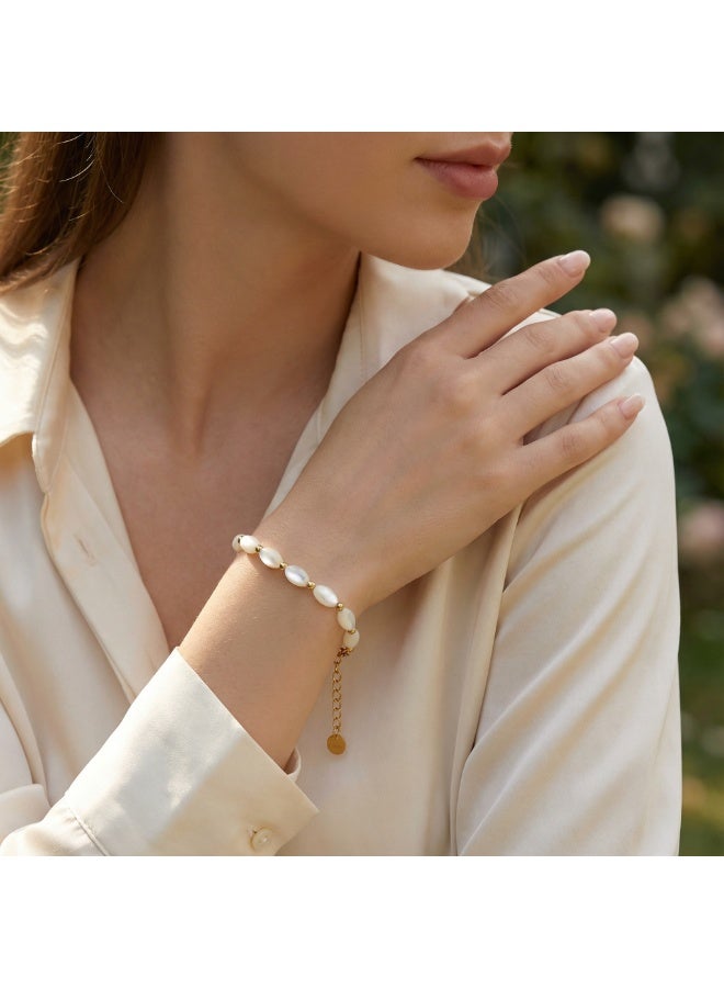 AMETOER Women's Stainless Steel Bracelet | 18K Gold-Plated Baroque Pearl Design | Versatile High-End Style - Image 2