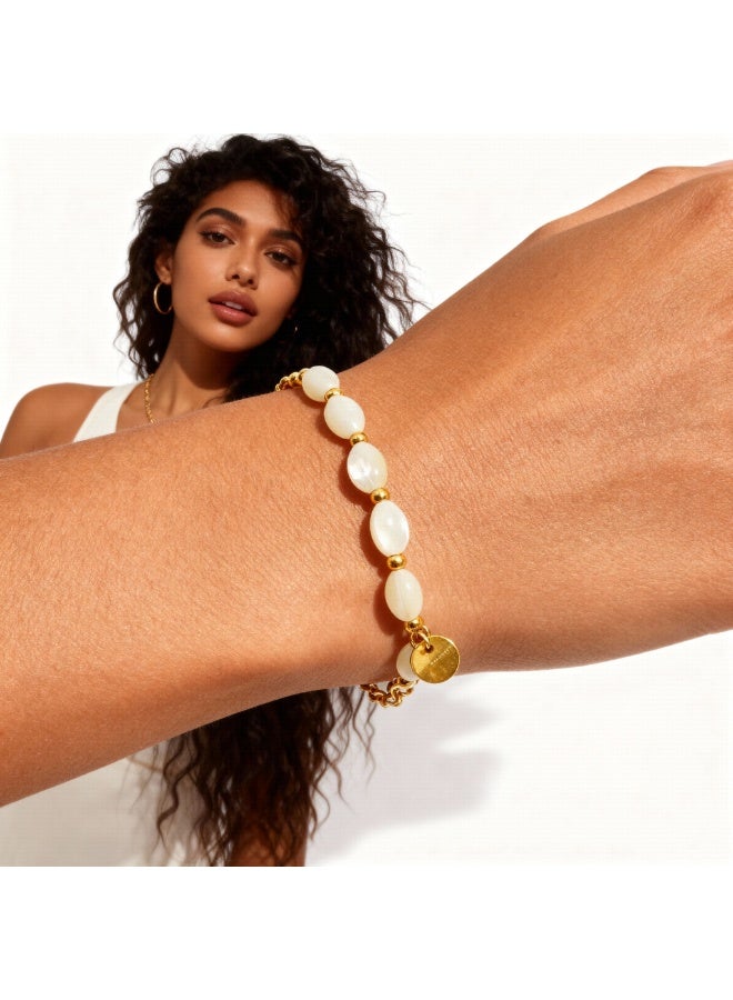 AMETOER Women's Stainless Steel Bracelet | 18K Gold-Plated Baroque Pearl Design | Versatile High-End Style - Image 3