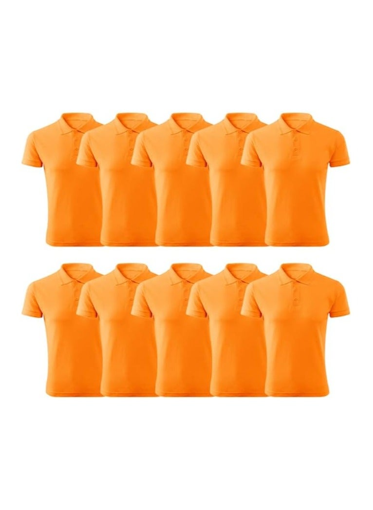 PRINTSHOP4ME Pack Of 10 Pcs Women's Regular-Fit Golf Polo T-shirt Pure Cotton Short Sleeve 220 GSM Basic Colors  - Image 1