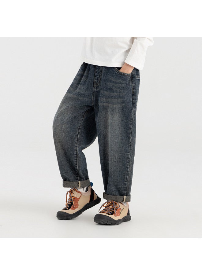 Soft سروال أطفال فضفاض، جينز أولاد ربيع وخريف 2025 بأسلوب جديد، سروال طويل متعدد الاستخدامات للأطفال من متوسط إلى كبير في الخريف - Image 4