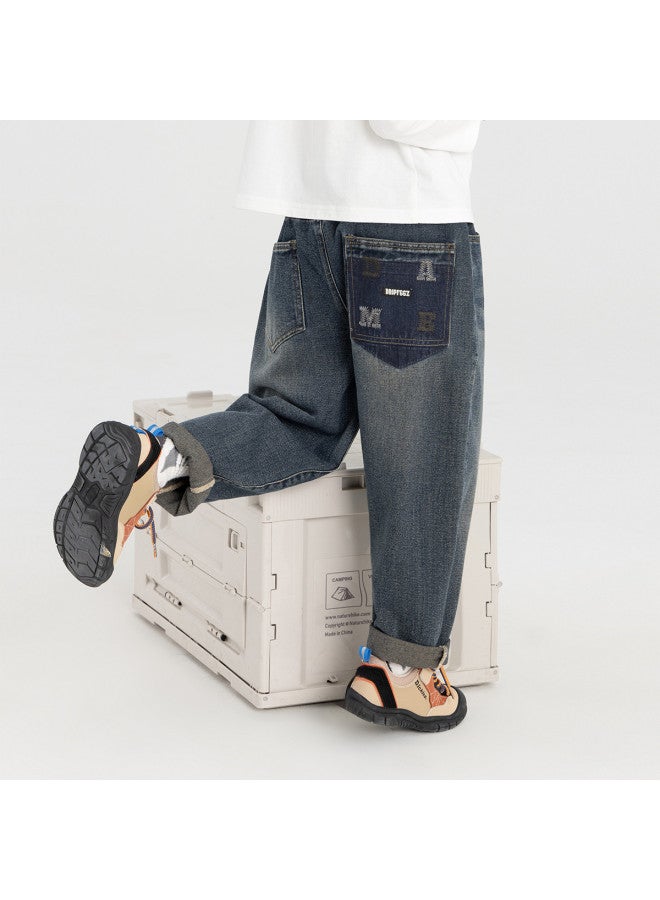 Soft سروال أطفال فضفاض، جينز أولاد ربيع وخريف 2025 بأسلوب جديد، سروال طويل متعدد الاستخدامات للأطفال من متوسط إلى كبير في الخريف - Image 2